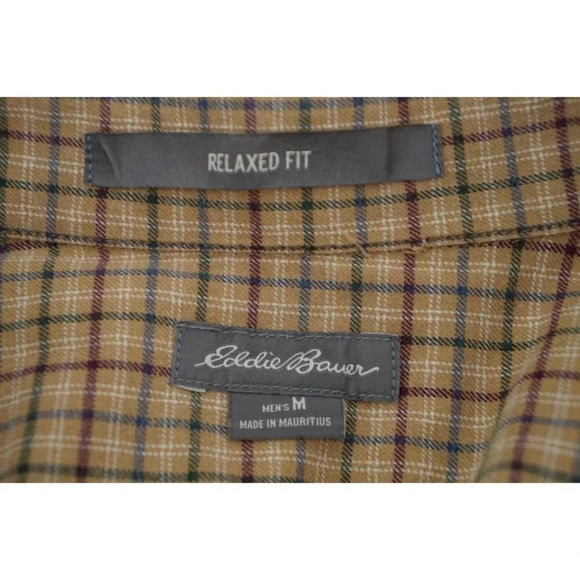 Eddie Bauer Men Button Up Shirt Medium M Plaid Blue Brown Long Sleeve Cotton - Picture 2 of 10